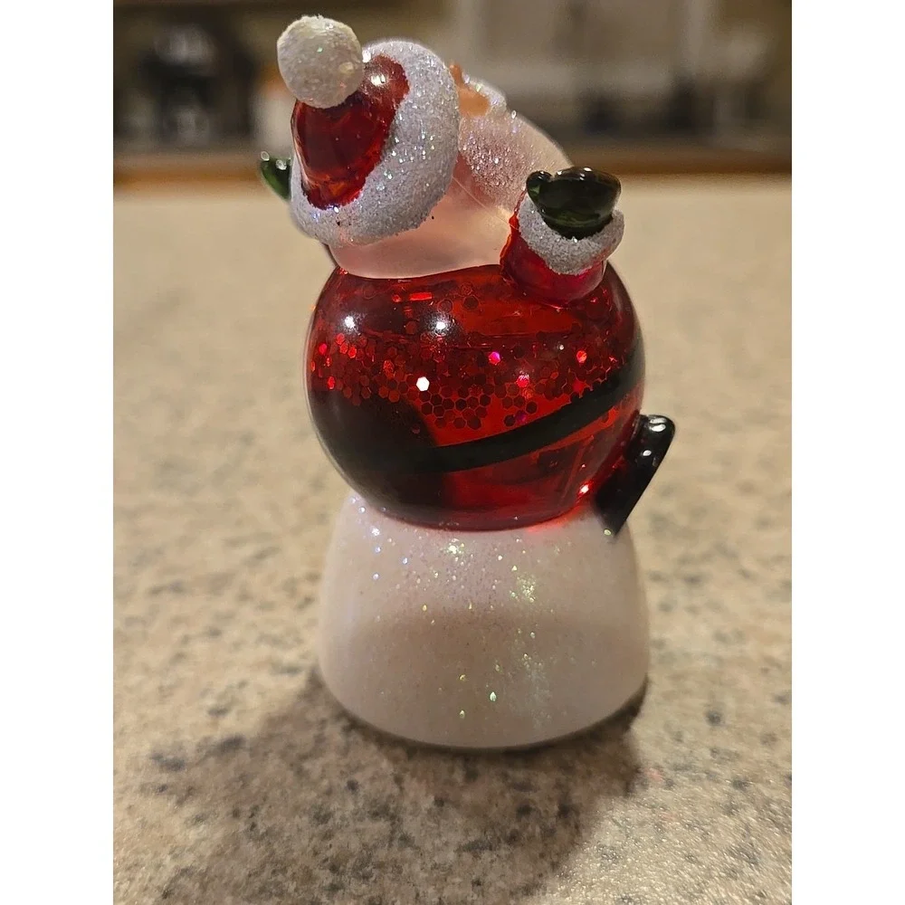 Midwest C B K Snow Globe Santa Lighted Glitter & 2 GNOME Elf Ornaments‎ Trd Gray